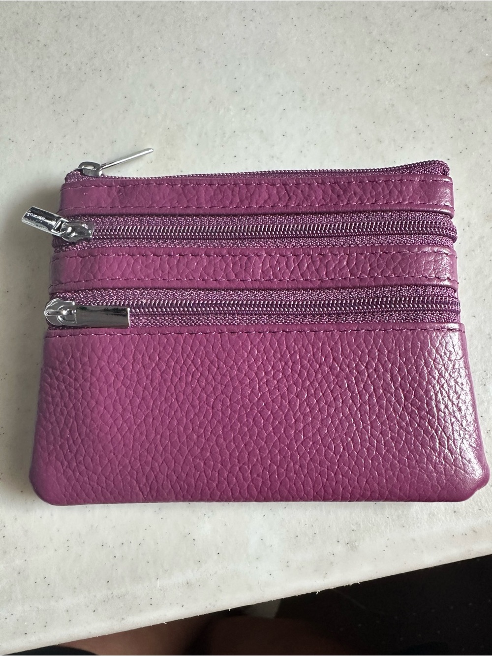 Fuchsia Multi-Zip Leather Coin Pouch